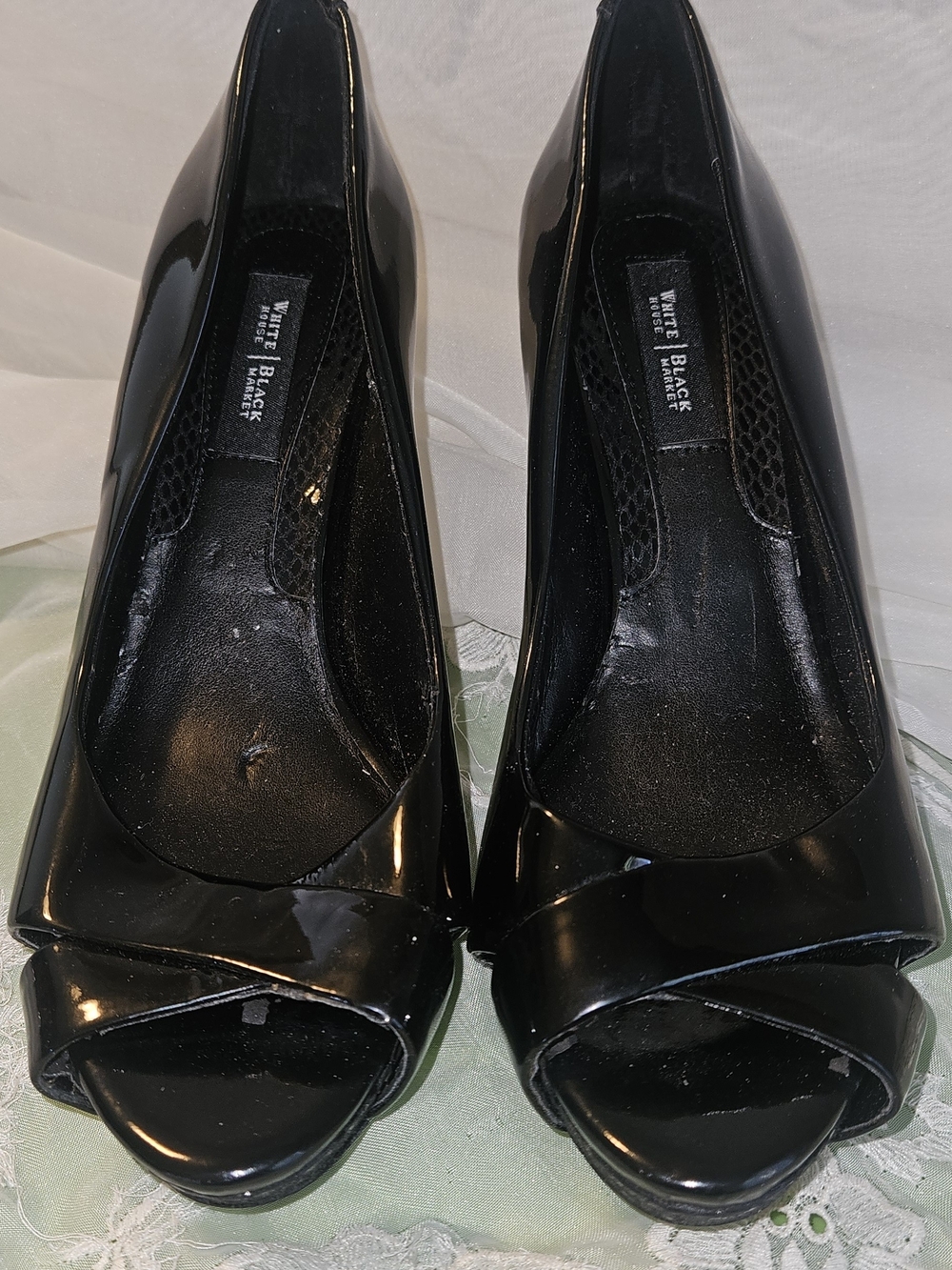 White House Black Market Black Patent Peep-Toe Heels